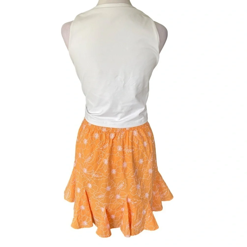 LOFT Garden Tangerine Orange and White Embroidered Godet Skirt Size Small